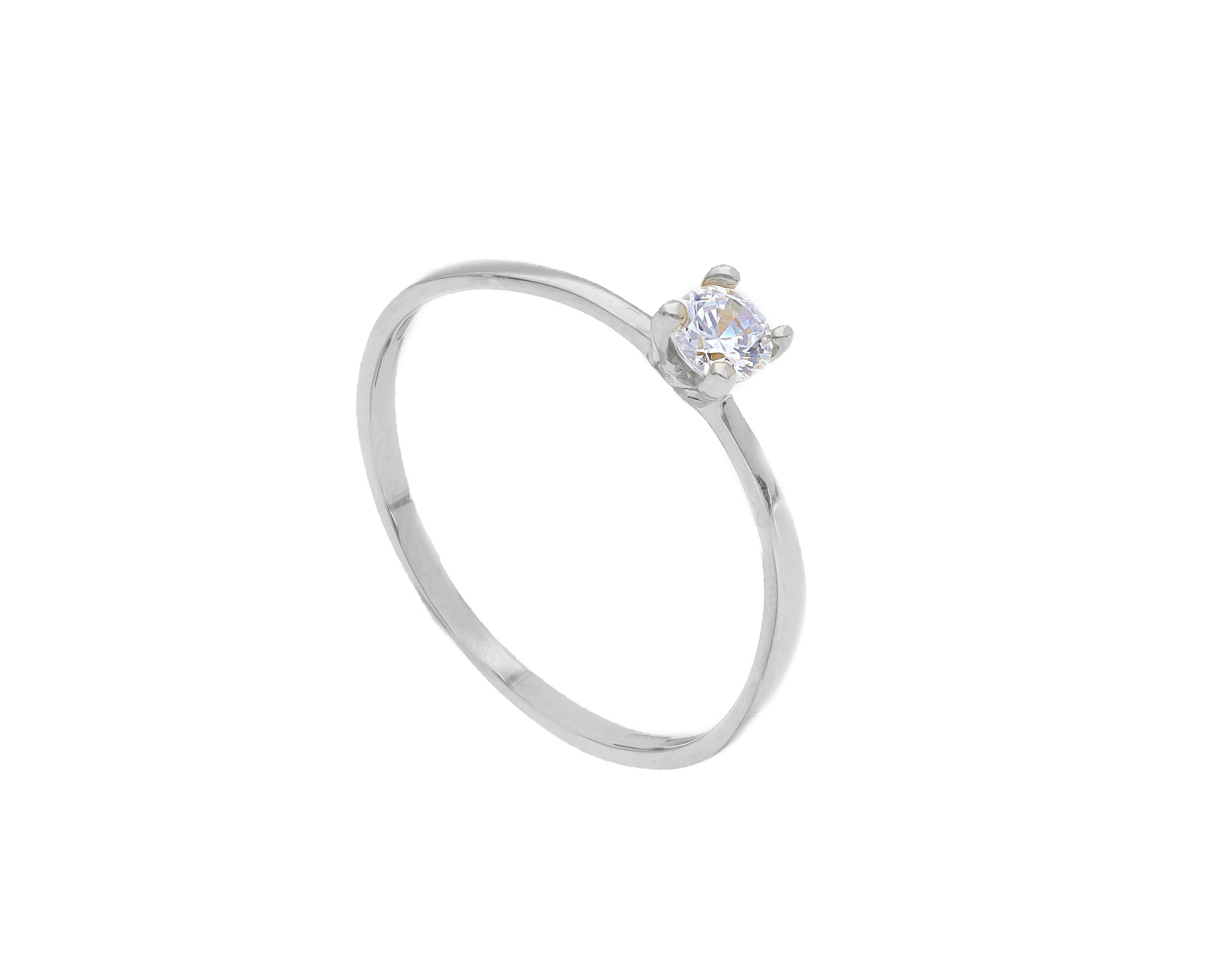 Single stone k14 white gold ring with zirkon on four teeth bezel (S253255)